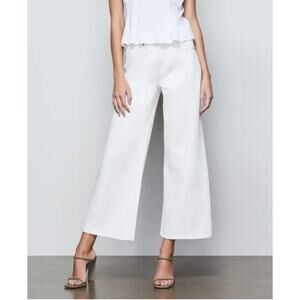 Good American Good Waist Palazzo Crop Pants Ecru 2/26